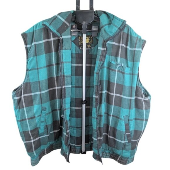 Branded Lion Sleeveless Coat Winter Vest Big Man 3XB Zip Closure Green Plaid - Picture 3 of 11